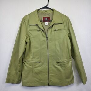 Marc Mattis Leather Jacket Womens L Green Retro Moto‎ Preppy Grinch Old Money